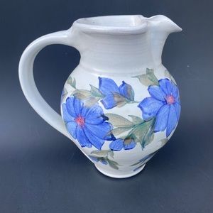 Clayworks Limited Handmade & Painted Blue Flower Pitcher Pottery